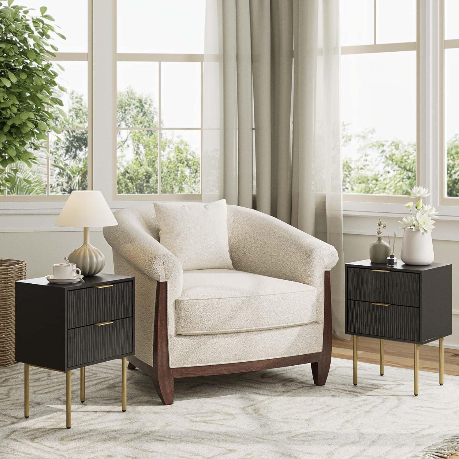 Nachttisch 2 Schubladen Schwarz Gold Modern Nachtschrank Boho