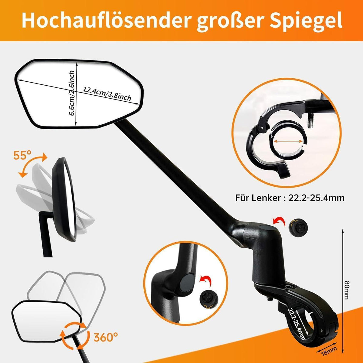 Fahrradspiegel 360° Drehbar – Klarer Rückspiegel für E-Bike & Co.