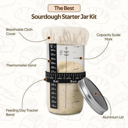 23cm Rund Gärkorb & 650ml Sauerteig Starter Set mit Zubehör