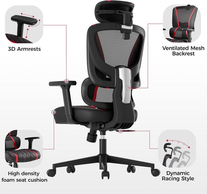Ergonomischer Gaming Stuhl mit Lordosenstütze und Kopfstütze
