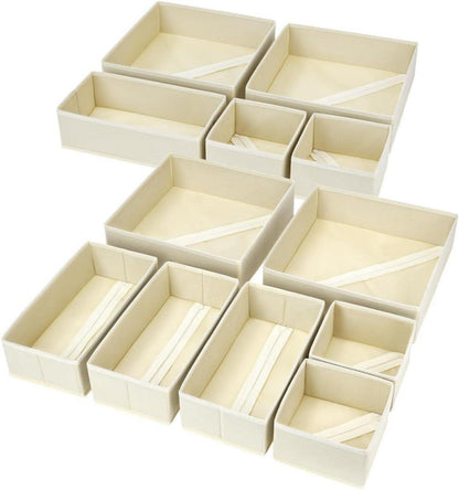 Schrank Organizer Set 12-teilig Stoff Aufbewahrungsboxen Beige
