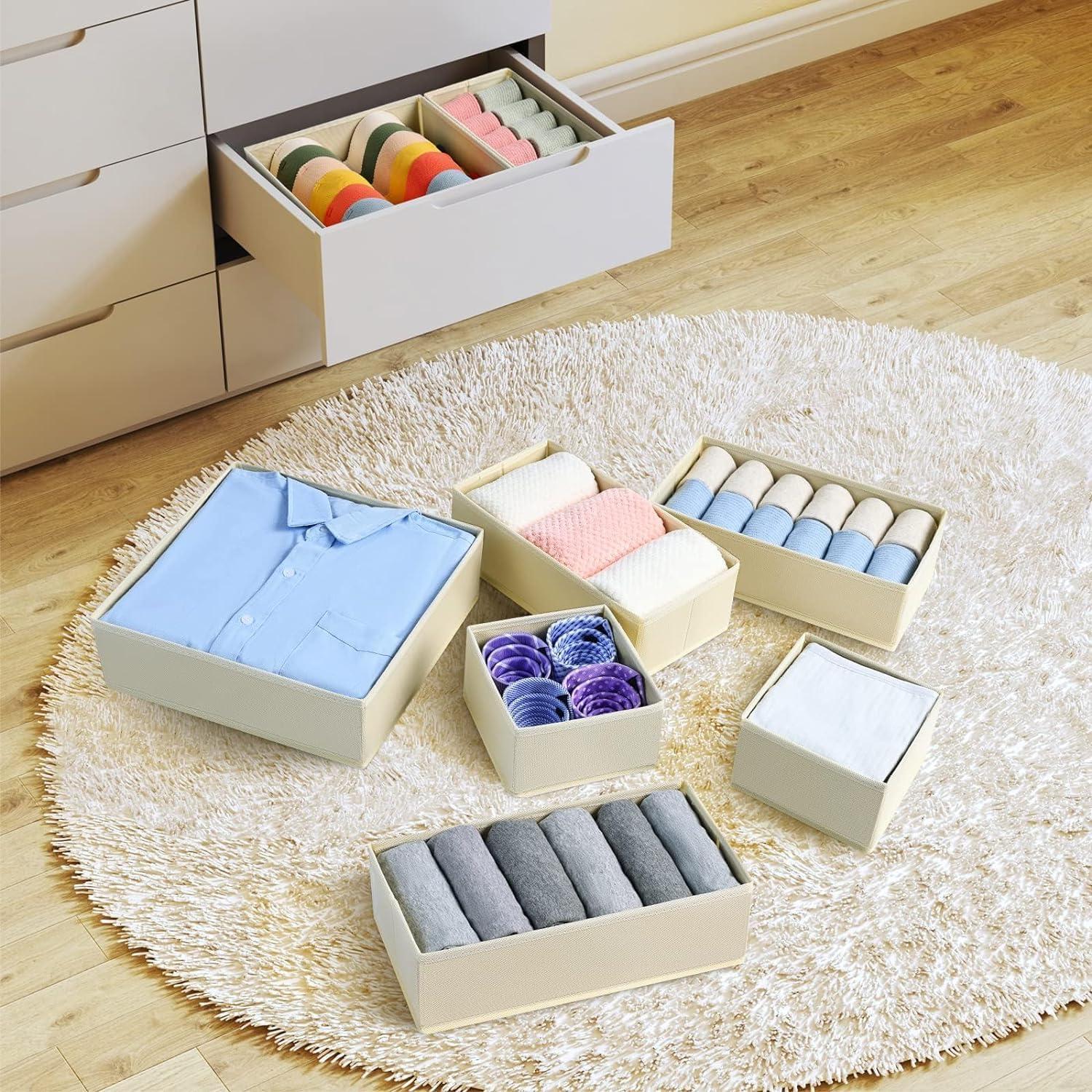 12x Stoff Schrank Organizer Aufbewahrungsbox Kleiderschrank Beige Homsorout