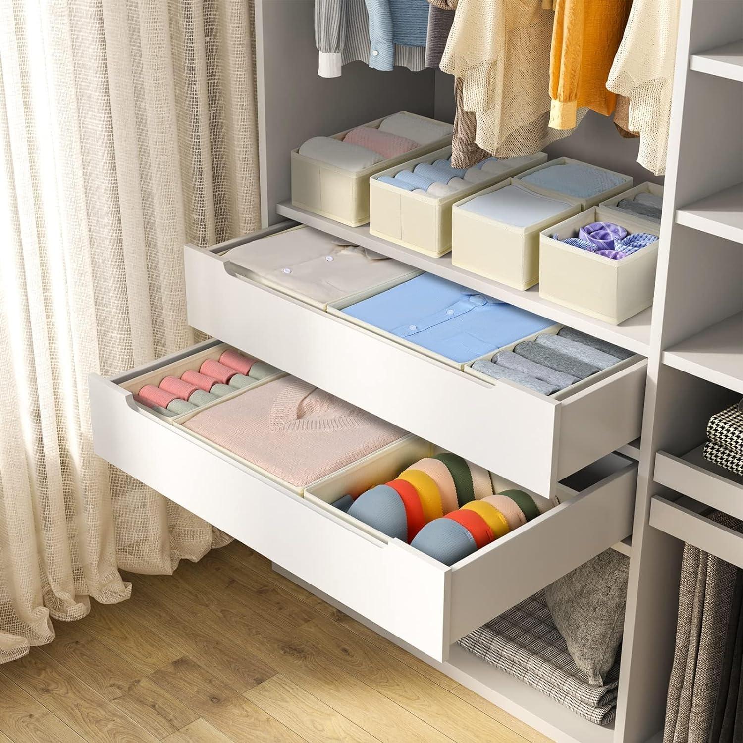 12er Set Organizer Schubladen Faltbare Aufbewahrungsboxen Beige