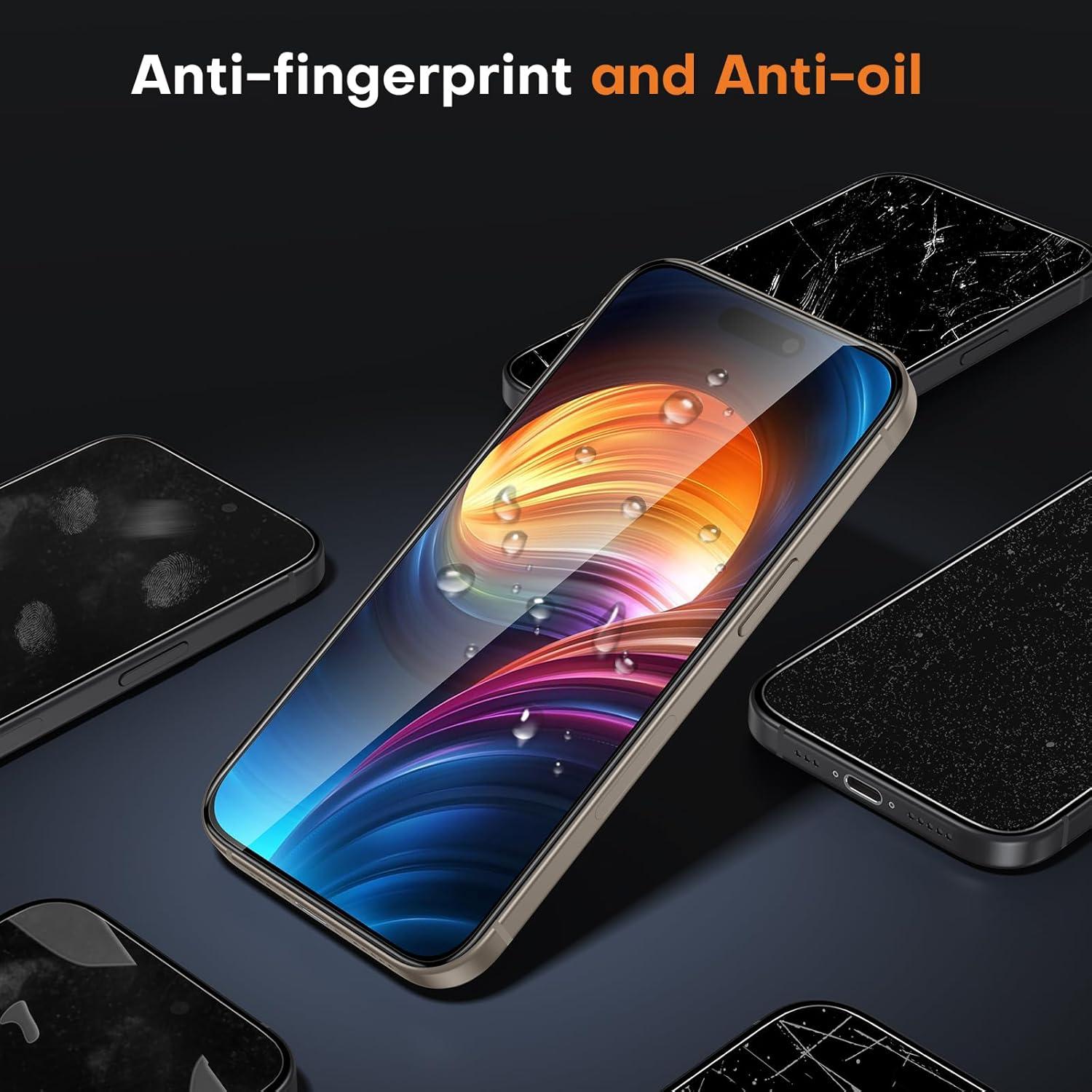 iPhone 15 Pro Panzerglas Schutzfolie 2 Stück Anti-Fingerabdruck 9H