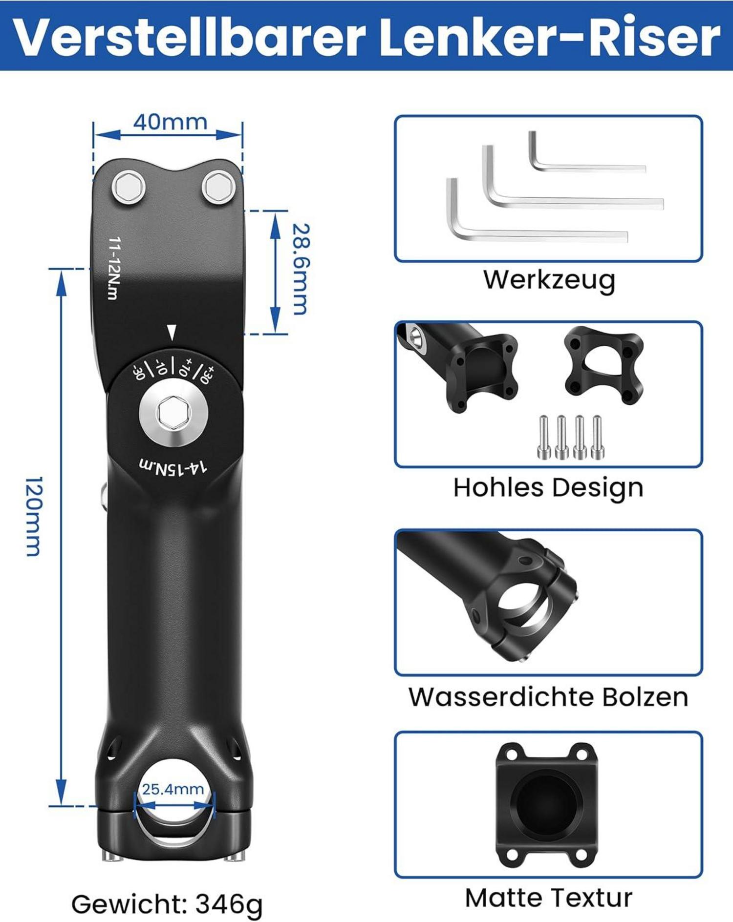 Fahrradlenker Erhöhung Verstellbar Aluminium MTB 25.4mm
