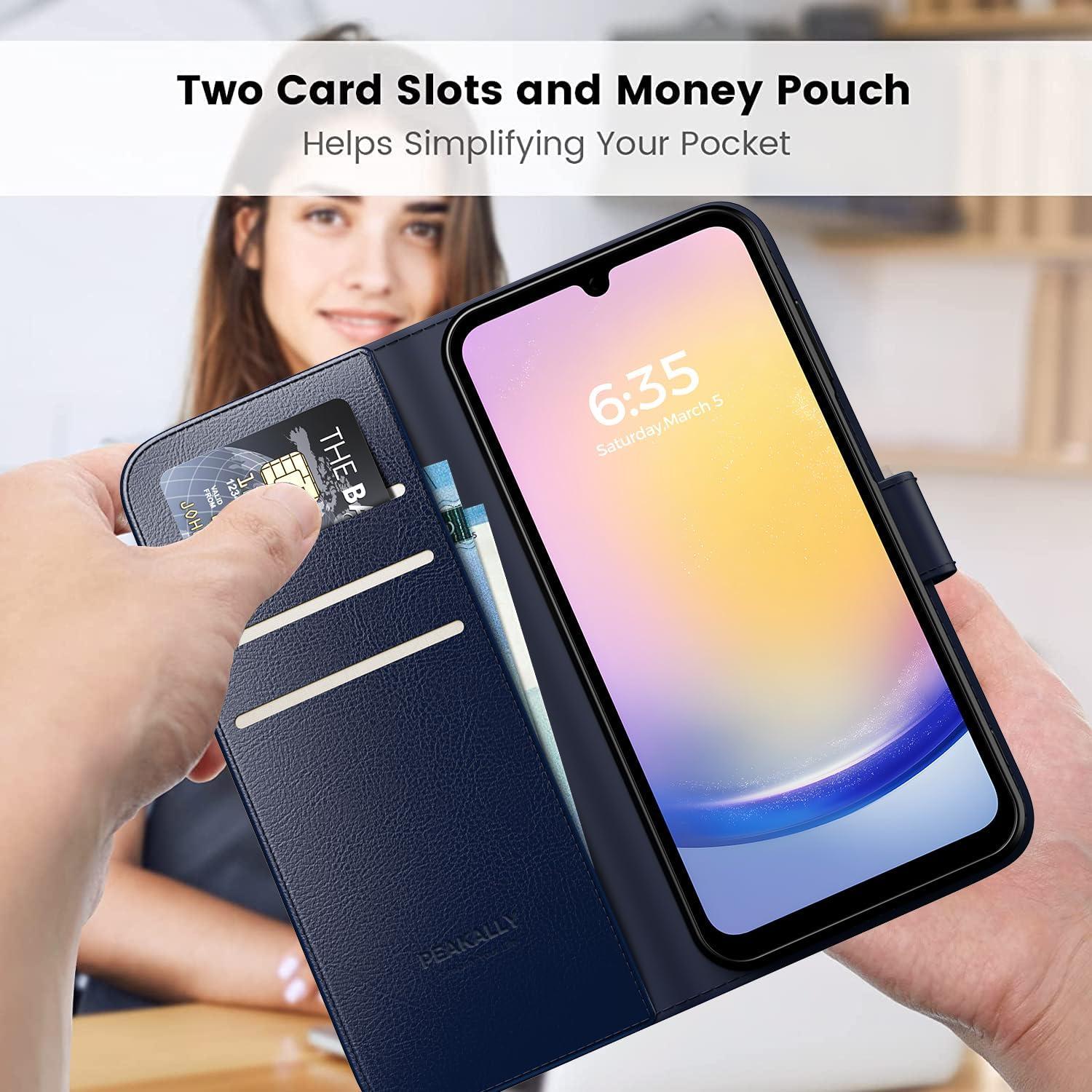 Handyhülle Samsung Galaxy A25 5G RFID Schutz Glas PU Leder Blau