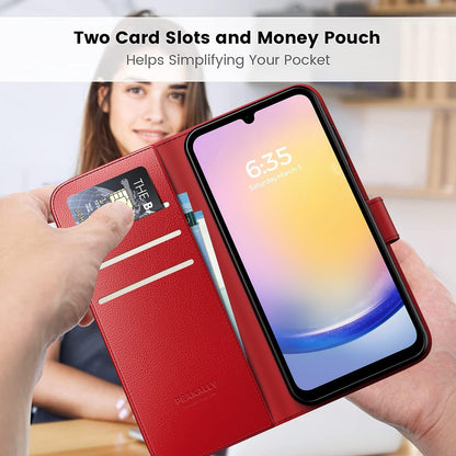 Handyhülle Samsung Galaxy A25 5G PU Leder Rot RFID Ständer Kartenfach