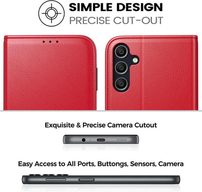 Samsung Galaxy A25 5G Handyhülle - Rot PU Leder RFID Ständer Kartenfach