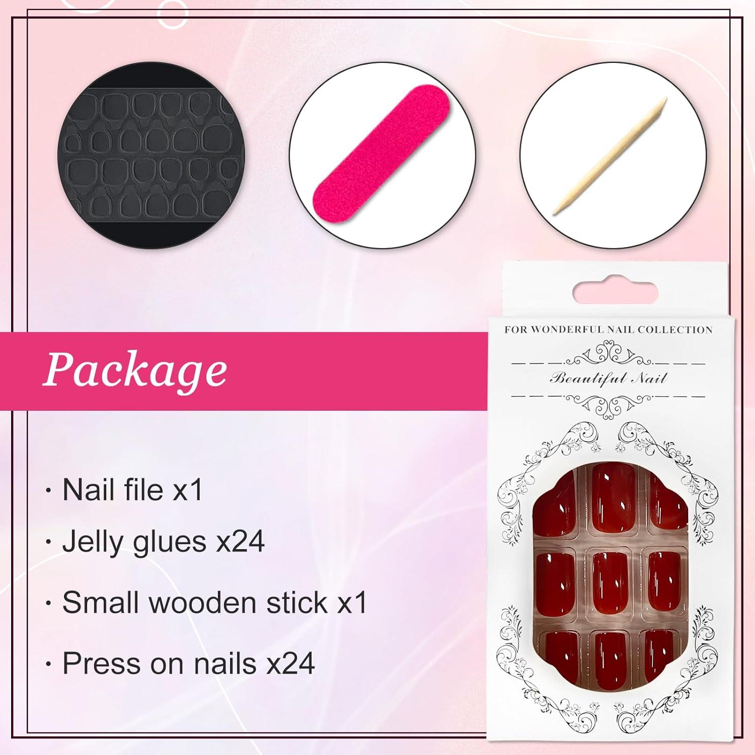 24Stück Eckig Nägel Press on Nails Fake Nägel Ballerina Acryl Rot