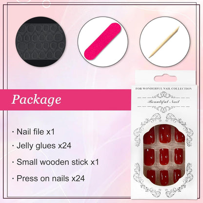 24Stück Eckig Nägel Press on Nails Fake Nägel Ballerina Acryl Rot