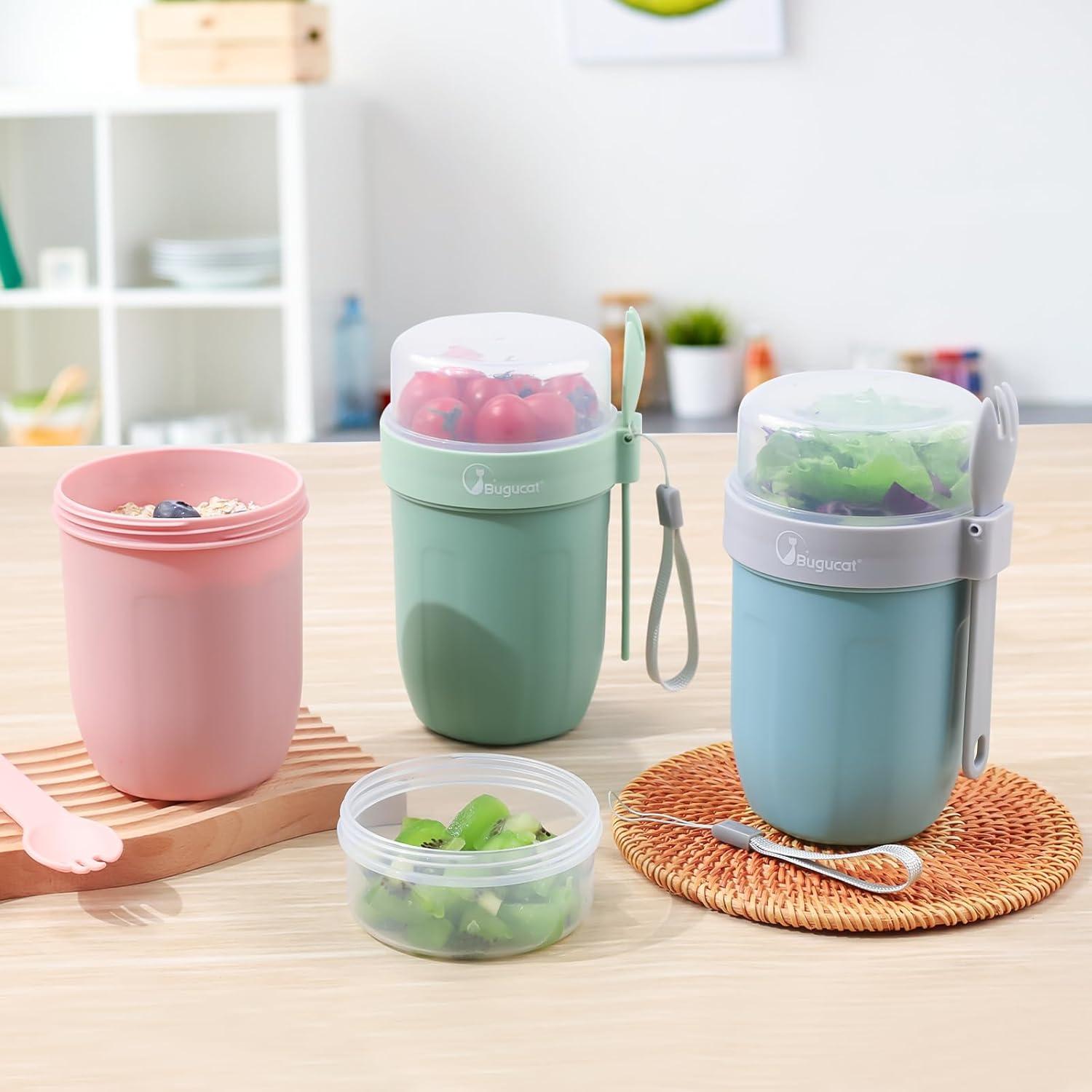 Bugucat Müslibecher to Go 660ML 260ML Joghurt Cup Becher Löffel Blau