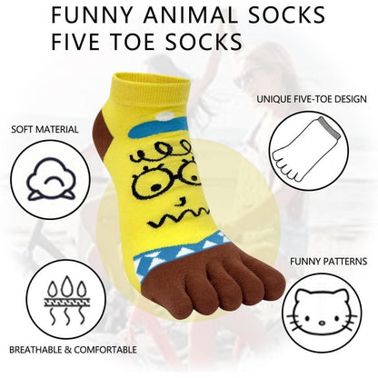 Damen Zehensocken Baumwolle – Tier & Obst Muster 5er Pack (35-40)