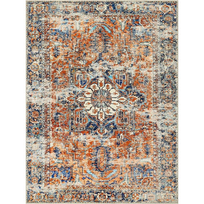 Boho Teppich Wohnzimmer 140x200cm – Orange, Kurzflor & Rutschfest