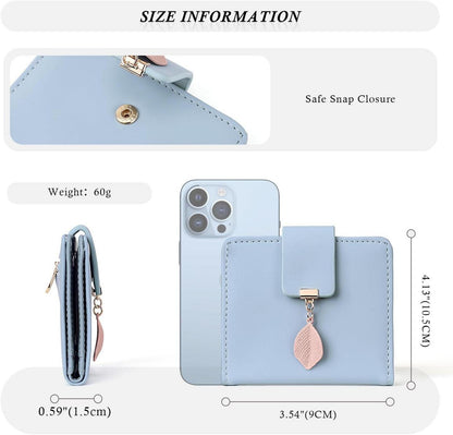 Damen Geldbörse Ultradünn PU Leder Blau Bifold Design Roulens