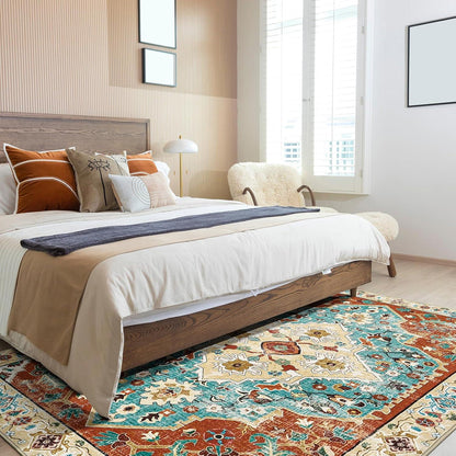 Vintage Orientalischer Teppich Kurzflor 160x230cm Orange Blau waschbar