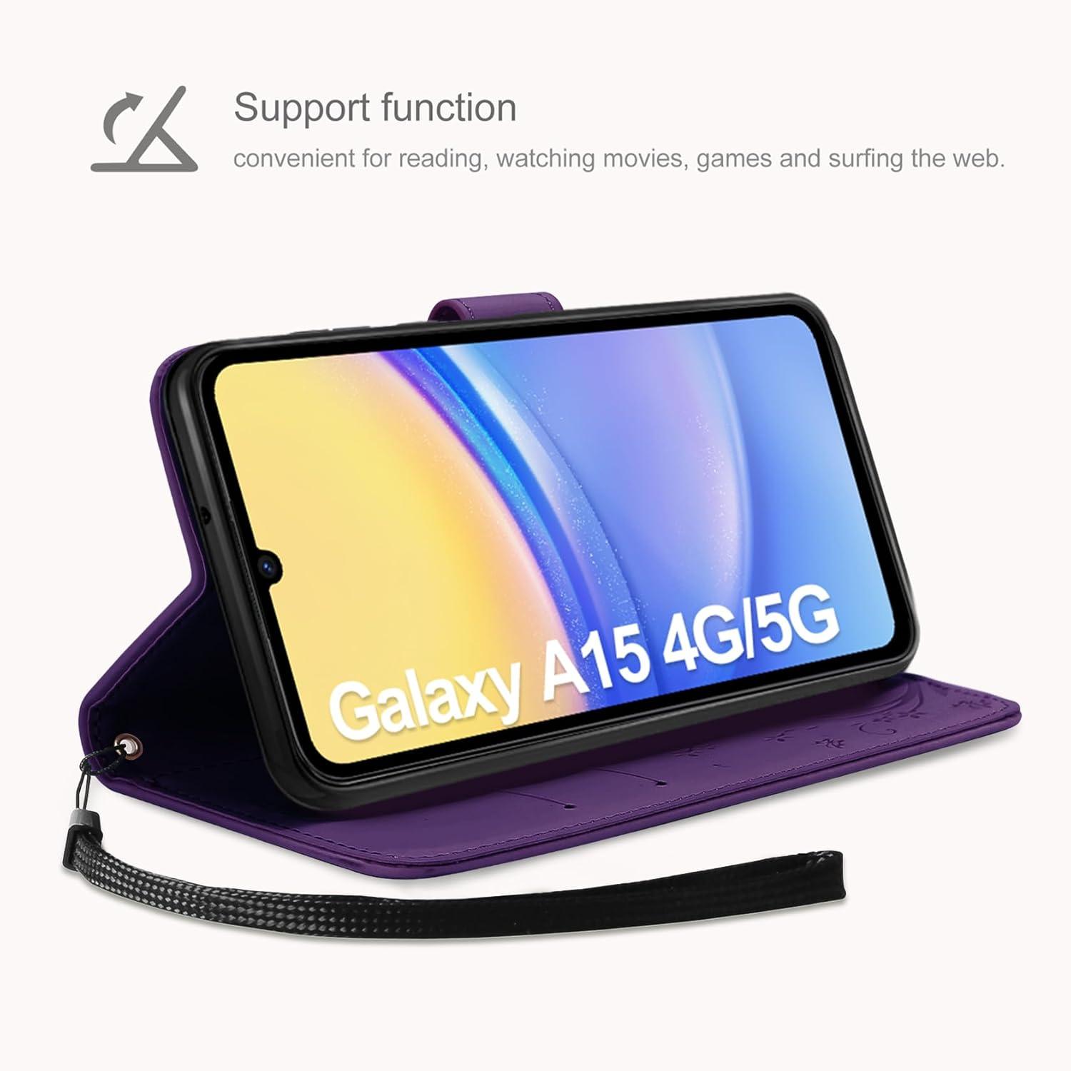 Hülle Samsung Galaxy A15 5G Flip Wallet Schutzhülle Dunkel Violett