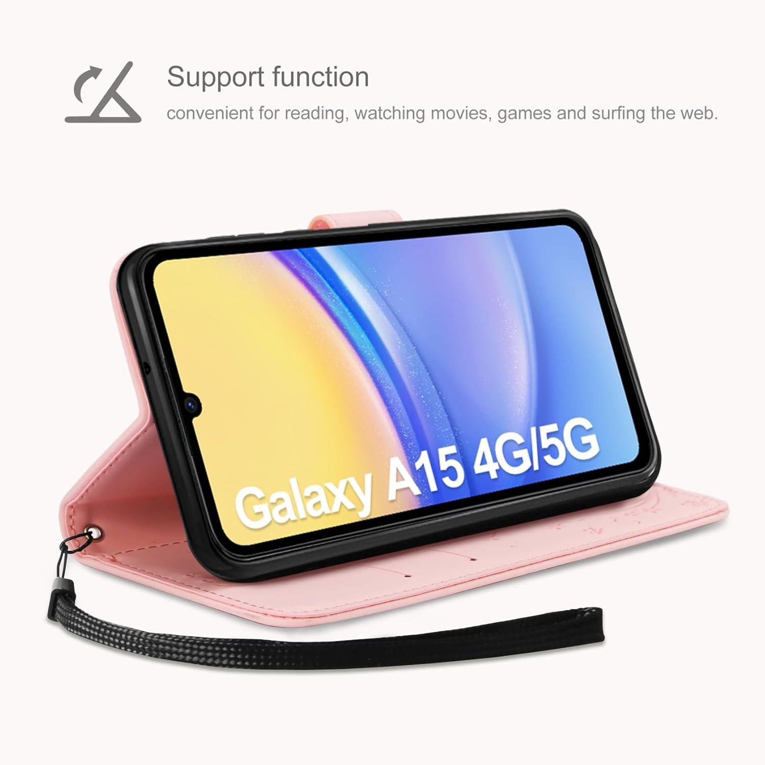 AROYI Lederhülle Samsung Galaxy A15 5G/4G Schutzhülle Rosa