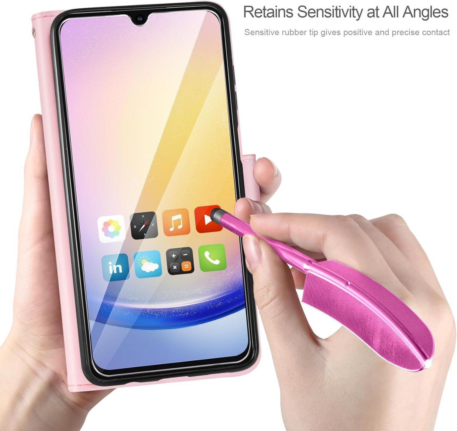 Samsung Galaxy A15 5G/4G Lederhülle Wallet Schutzhülle Rosa mit Schutzfolie