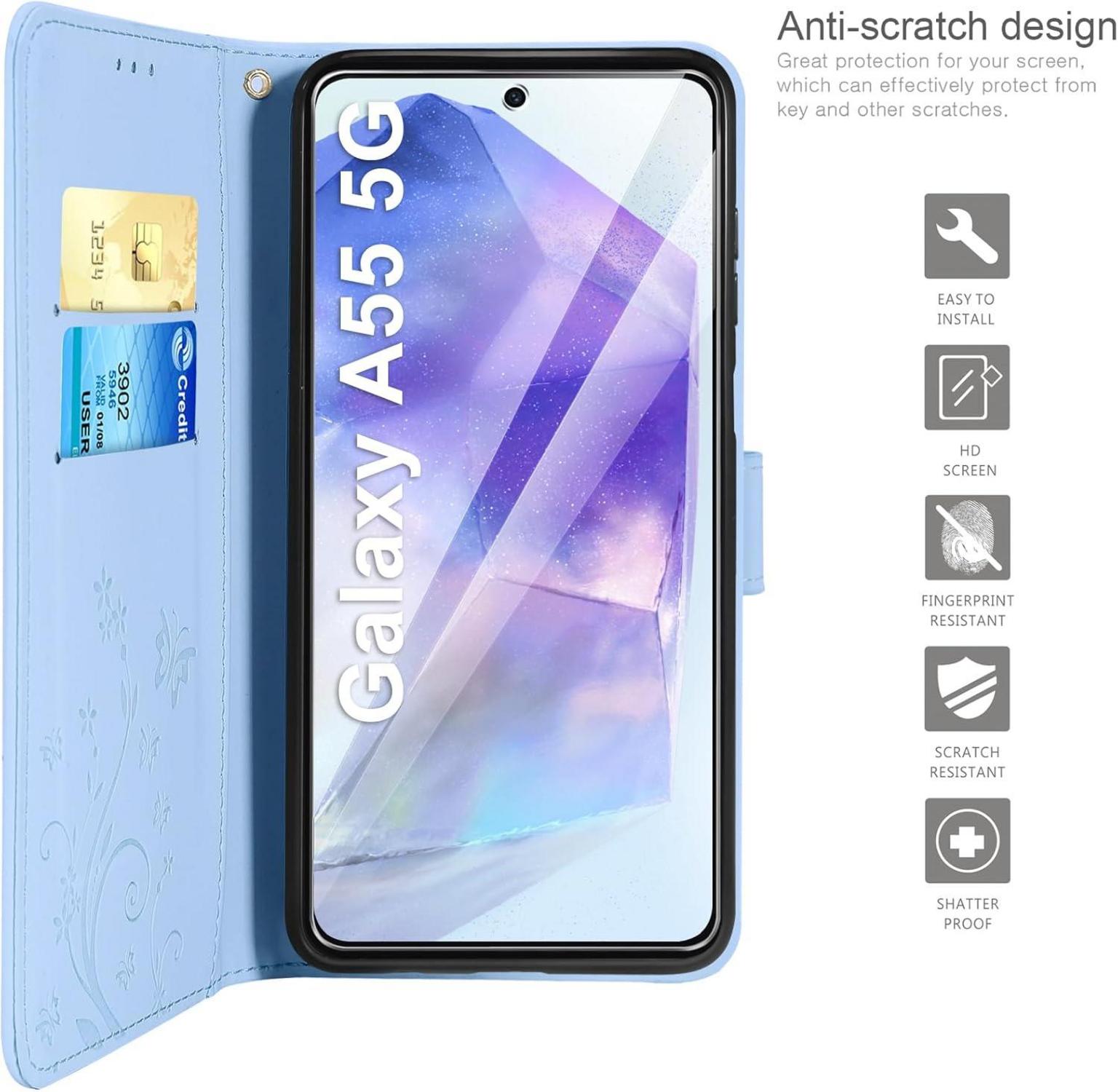 Flipcase Cover Kompatibel mit Samsung Galaxy A55 5G Himmel Blau