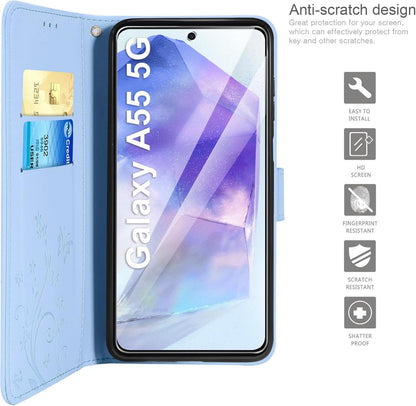 Flipcase Cover Kompatibel mit Samsung Galaxy A55 5G Himmel Blau