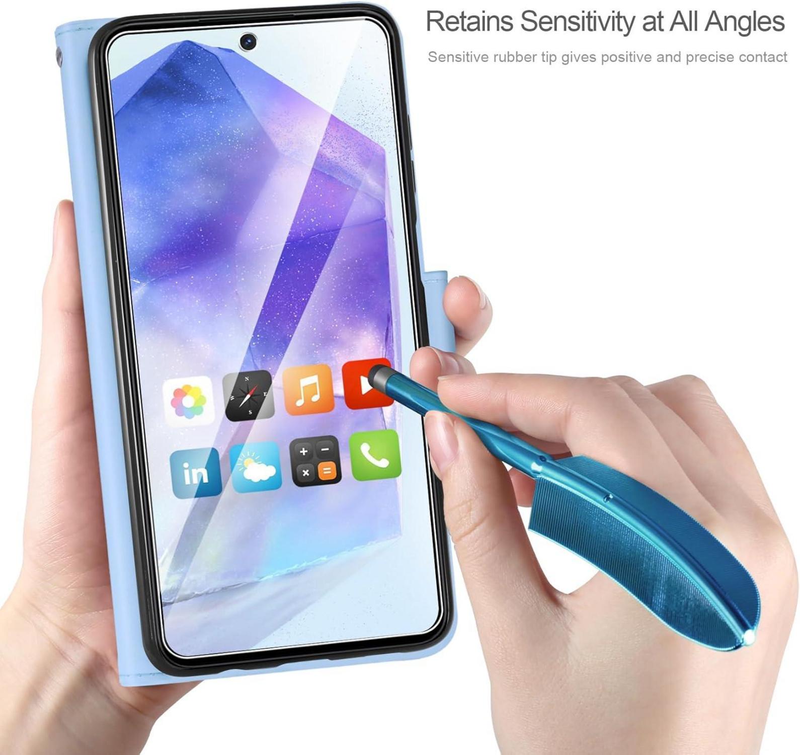 AROYI Samsung Galaxy A55 5G Lederhülle & Schutzfolie Flip Wallet Himmel Blau