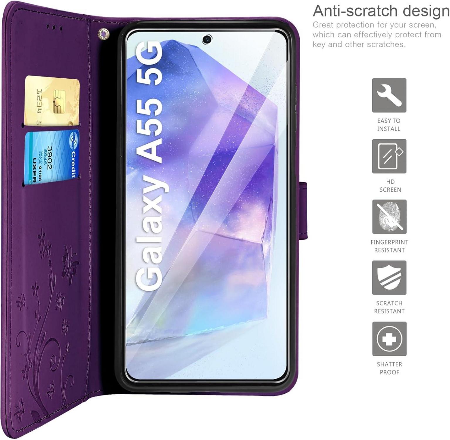 AROYI Samsung Galaxy A55 5G Hülle Dunkel Violett PU Leder Case