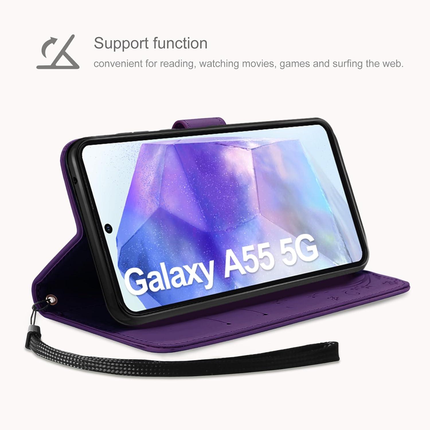 Samsung Galaxy A55 5G Lederhülle Wallet Schutzhülle Dunkel Violett