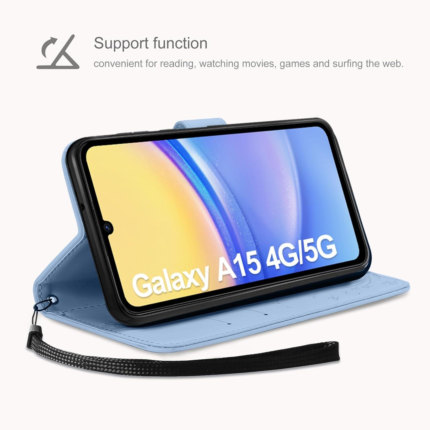 AROYI Samsung Galaxy A15 5G/4G Leder Wallet Hülle Himmel Blau