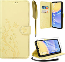 Lederhülle für Samsung Galaxy A15 5G/4G Gelb Flip Wallet Magnetisch