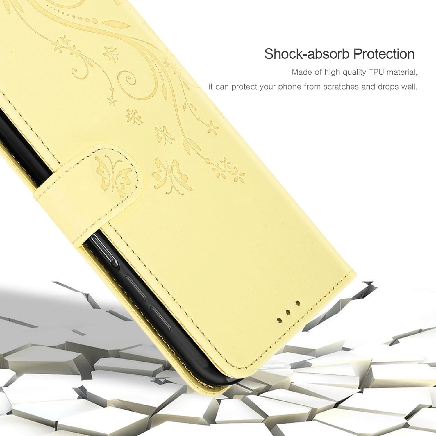 Hülle für Samsung Galaxy A15 5G/4G, Gelb, Wallet Case mit Schutzhülle & Schutzfolie