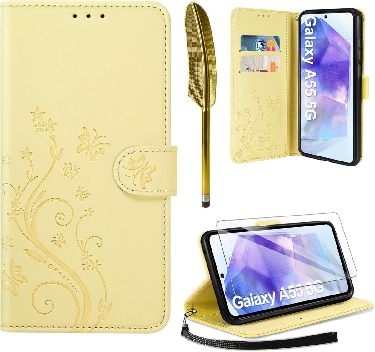 Lederhülle für Samsung Galaxy A55 5G Wallet Schutzhülle Gelb