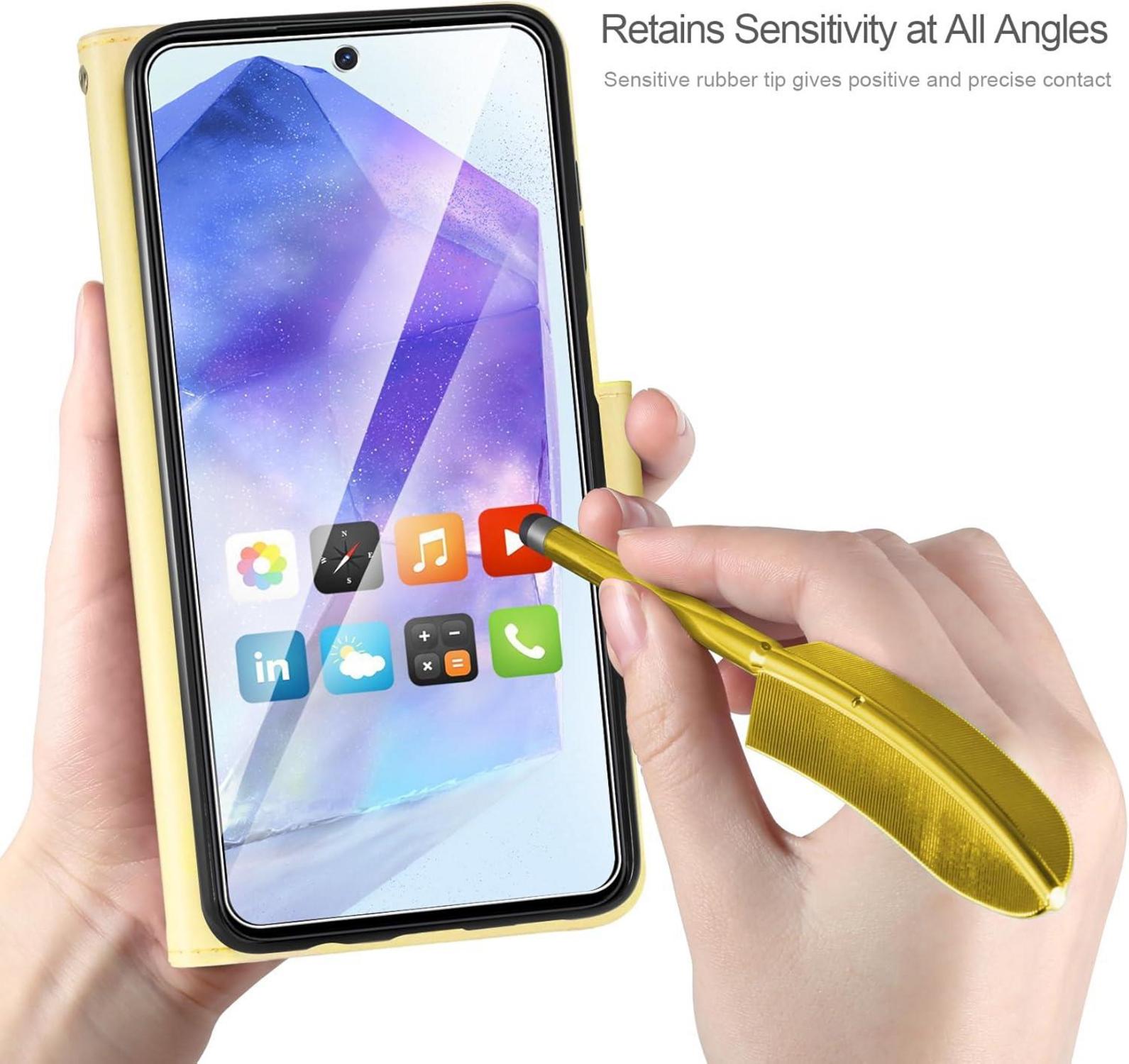 Samsung Galaxy A55 5G Lederhülle Gelb Wallet Tasche Schutzfolie