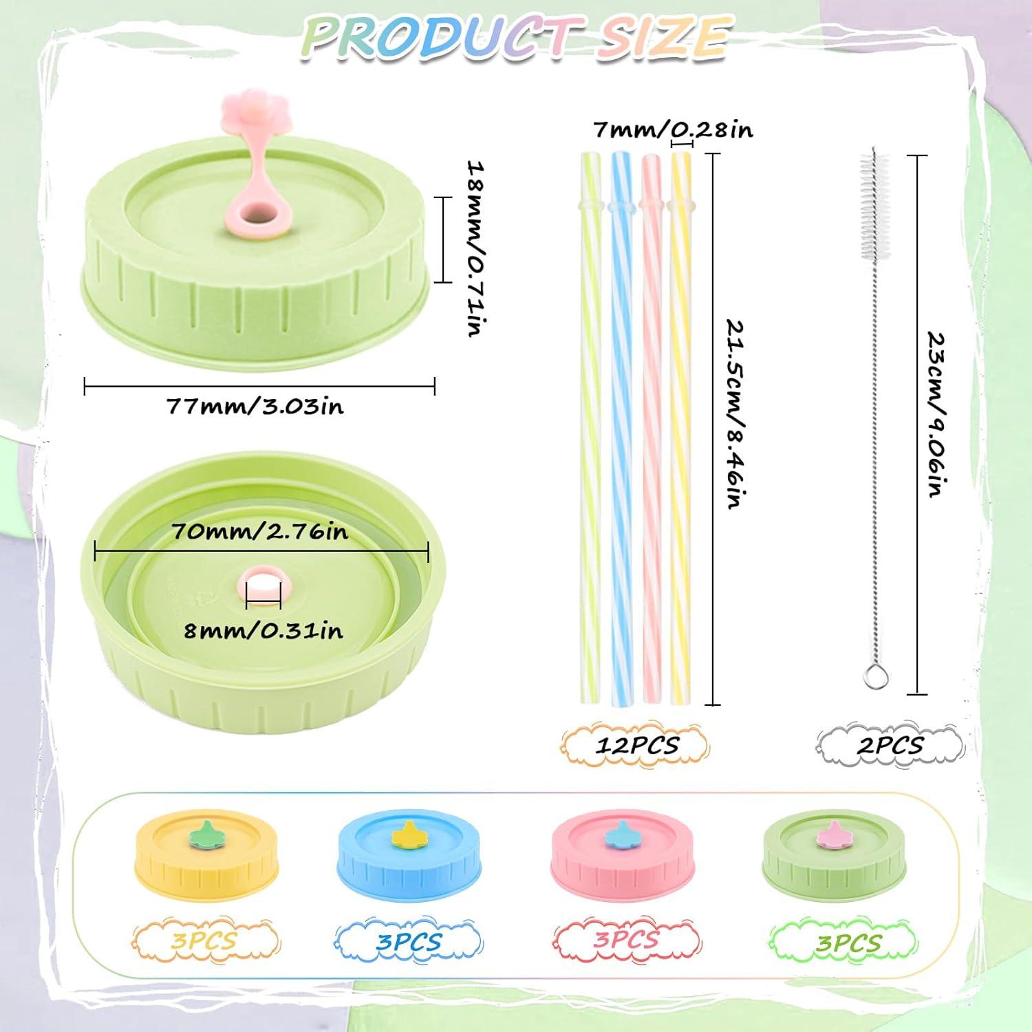 12 Mason Jar Deckel Plastikstrohhalme in 4 Farben