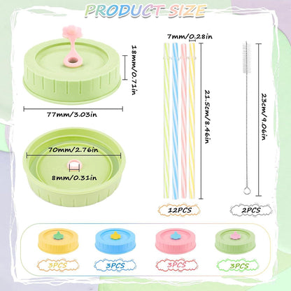 12 Mason Jar Deckel Plastikstrohhalme in 4 Farben