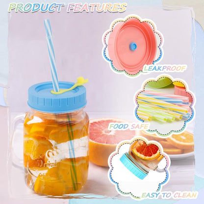 12er Set Mason Jar Deckel mit Strohhalmöffnung & Silikonringen