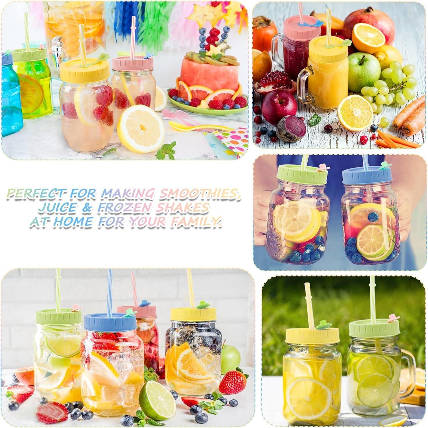 12er Mason Jar Deckel Set Trinkgläser Getränkedosen Strohhalme Silikonringe