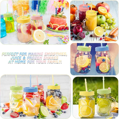 12er Mason Jar Deckel Set Trinkgläser Getränkedosen Strohhalme Silikonringe