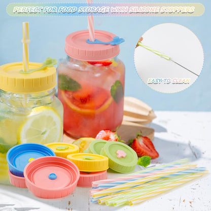 12er Pack Mason Jar Deckel mit Trinkhalmen und Reinigungsbürste, 4