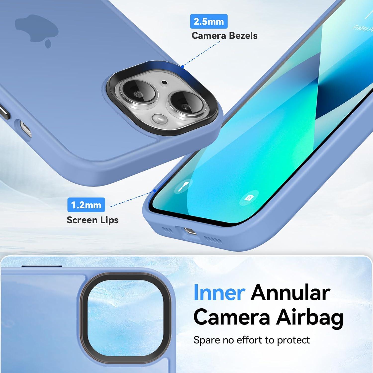 iPhone 14 / 13 Hülle Schutzfolie Transluzent Matte Stoßfest Himmelblau