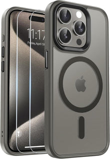 iPhone 15 Pro Hülle mit MagSafe, Stoßfeste Mattierte Schutzhülle Grau