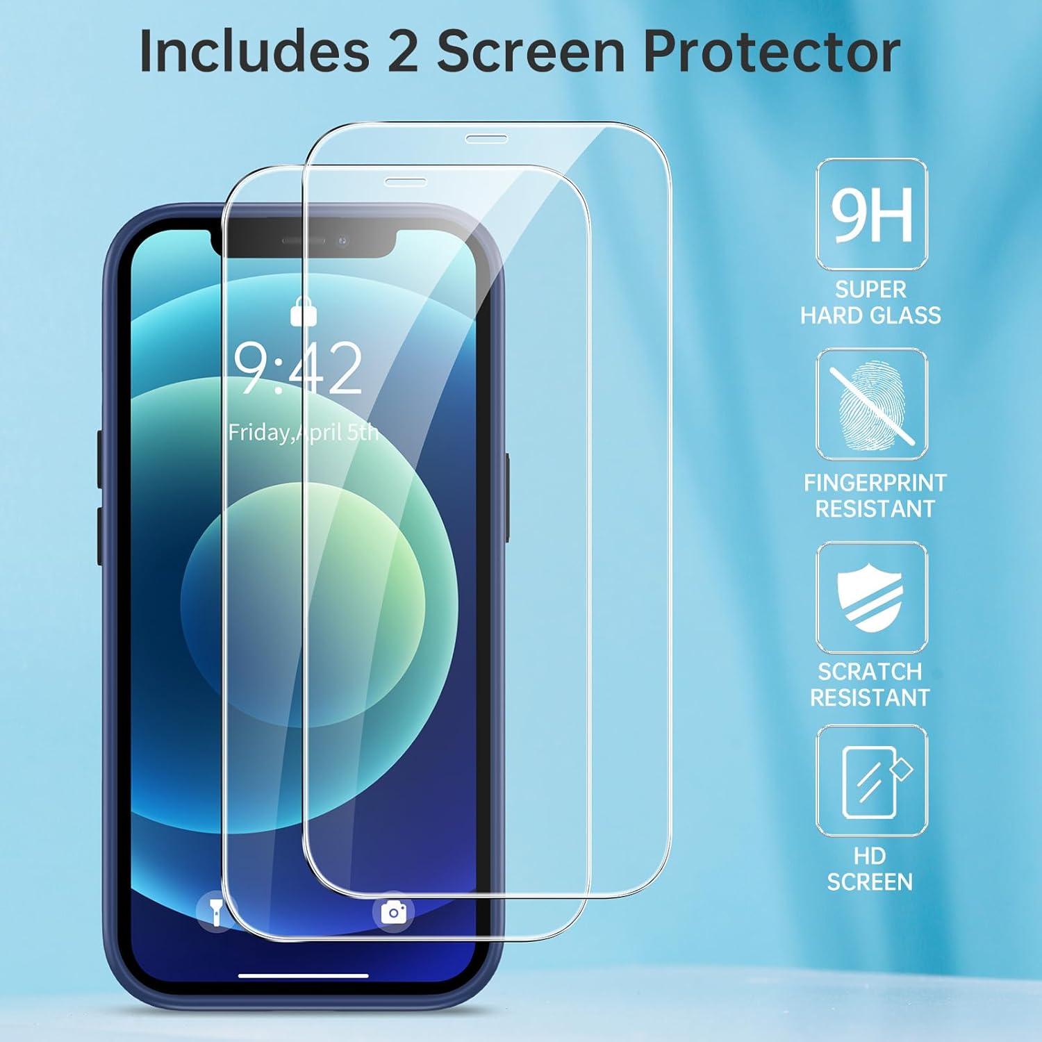 Kmofizle iPhone 12 Pro Schutzhülle mit Schutzfolie, Matt Stoßfest Rutschfest Blau