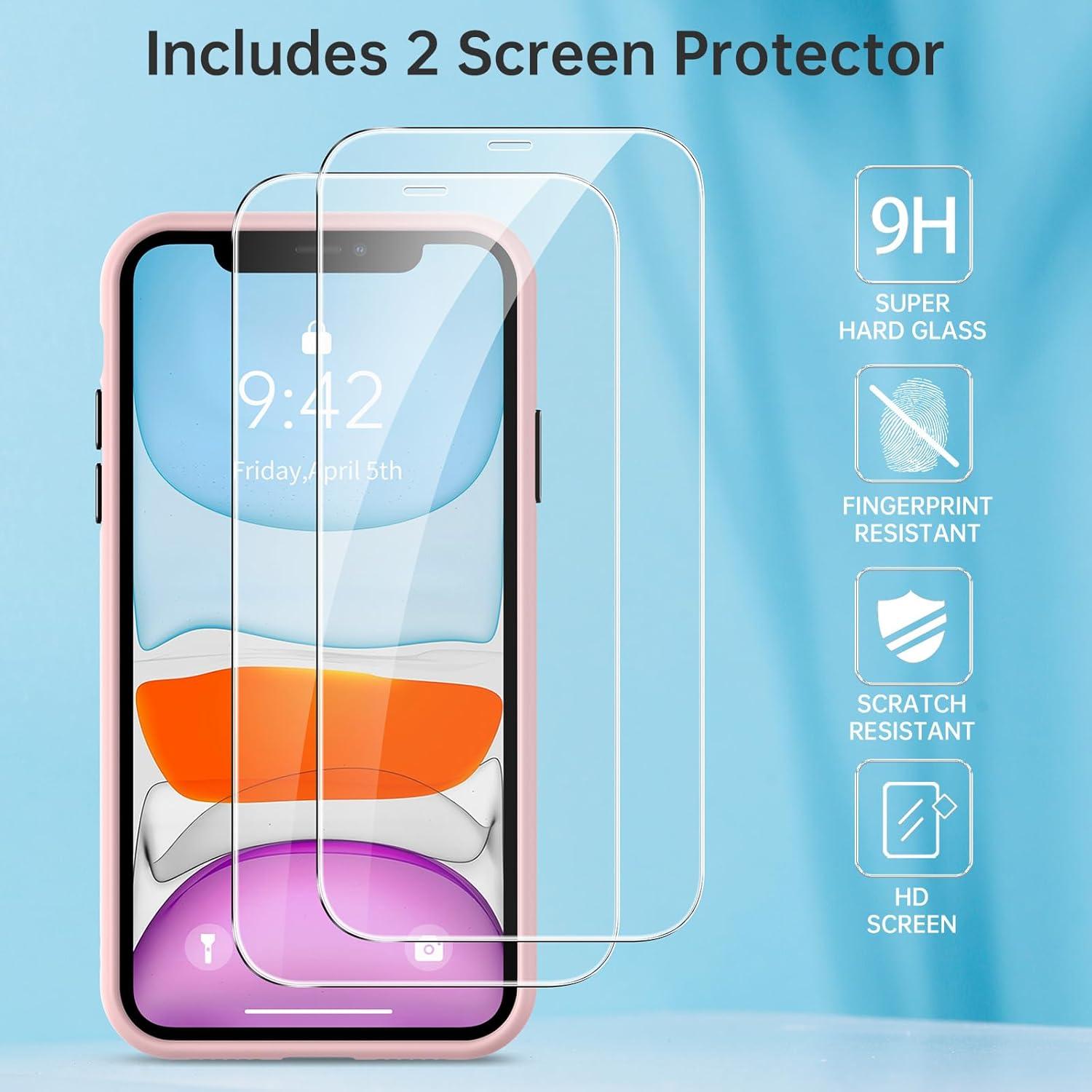 Handyhülle iPhone 11 mit Schutzfolie in Rosa und Transluzenter Matte