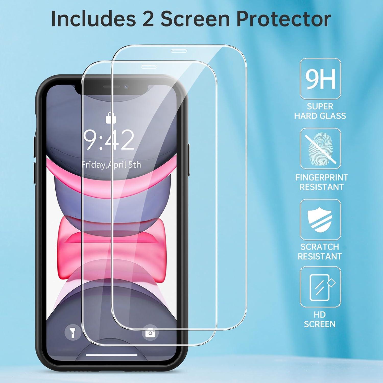 Handyhülle für iPhone 11 mit Schutzfolie Schwarz, Stoßfest, Kratzfest, Anti-Fingerabdruck