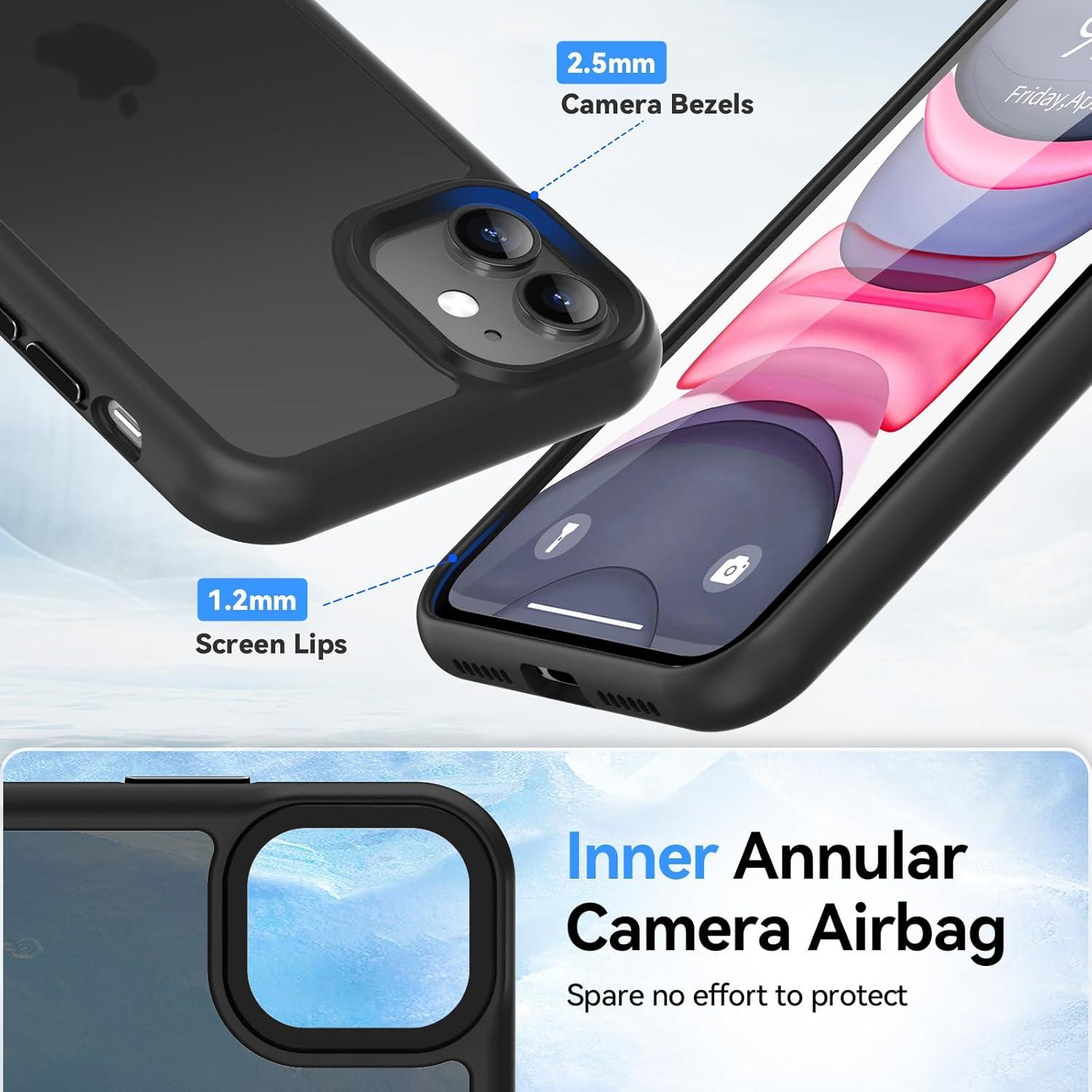 Stoßfeste Handyhülle mit Schutzfolie für iPhone 11, Matt, Schwarz