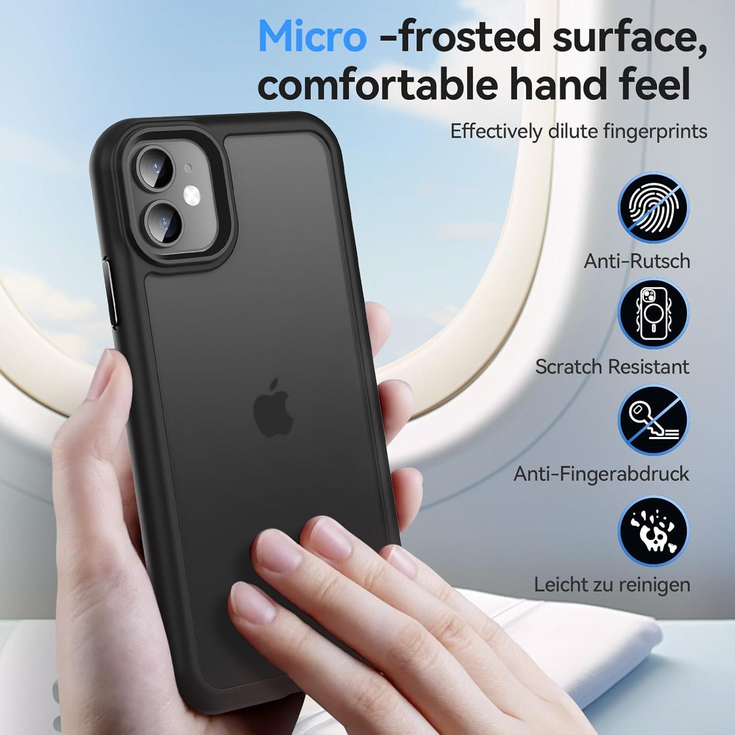 Handyhülle für iPhone 11 mit Schutzfolie, Stoßfest, matt, schwarz