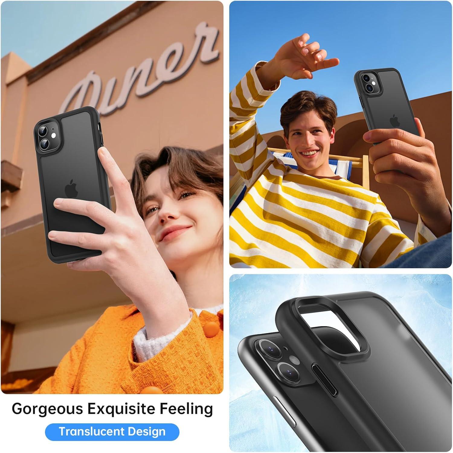 Stoßfeste Handyhülle mit Schutzfolie für iPhone 11, Matt, Schwarz
