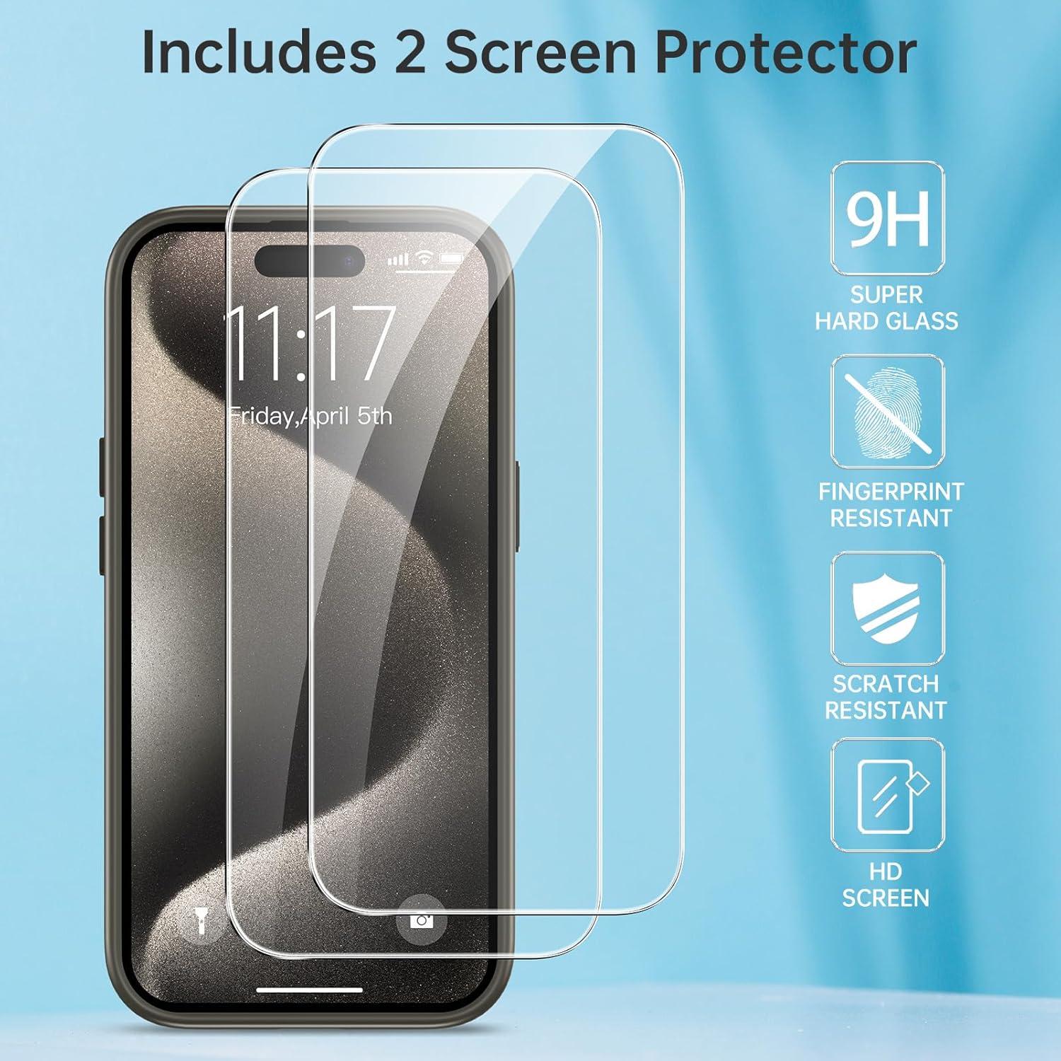 iPhone 15 Pro Max Hülle Matt Grau Schutzhülle Magnetisch 2x Schutzglas