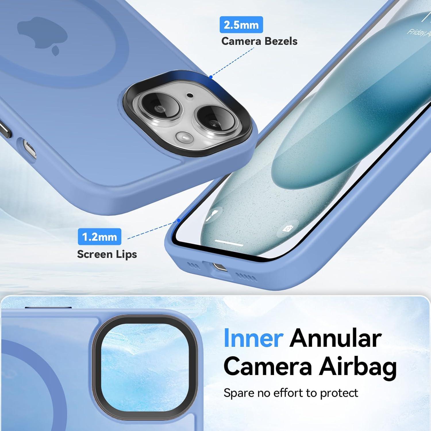 iPhone 15 Hülle mit MagSafe Stärkste Saugkraft Schutzfolie Matt Himmelblau