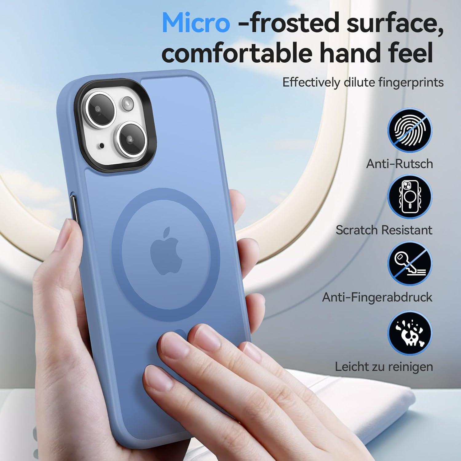 iPhone 15 Handyhülle Matt Stoßfest MagSafe Schutz Himmelblau