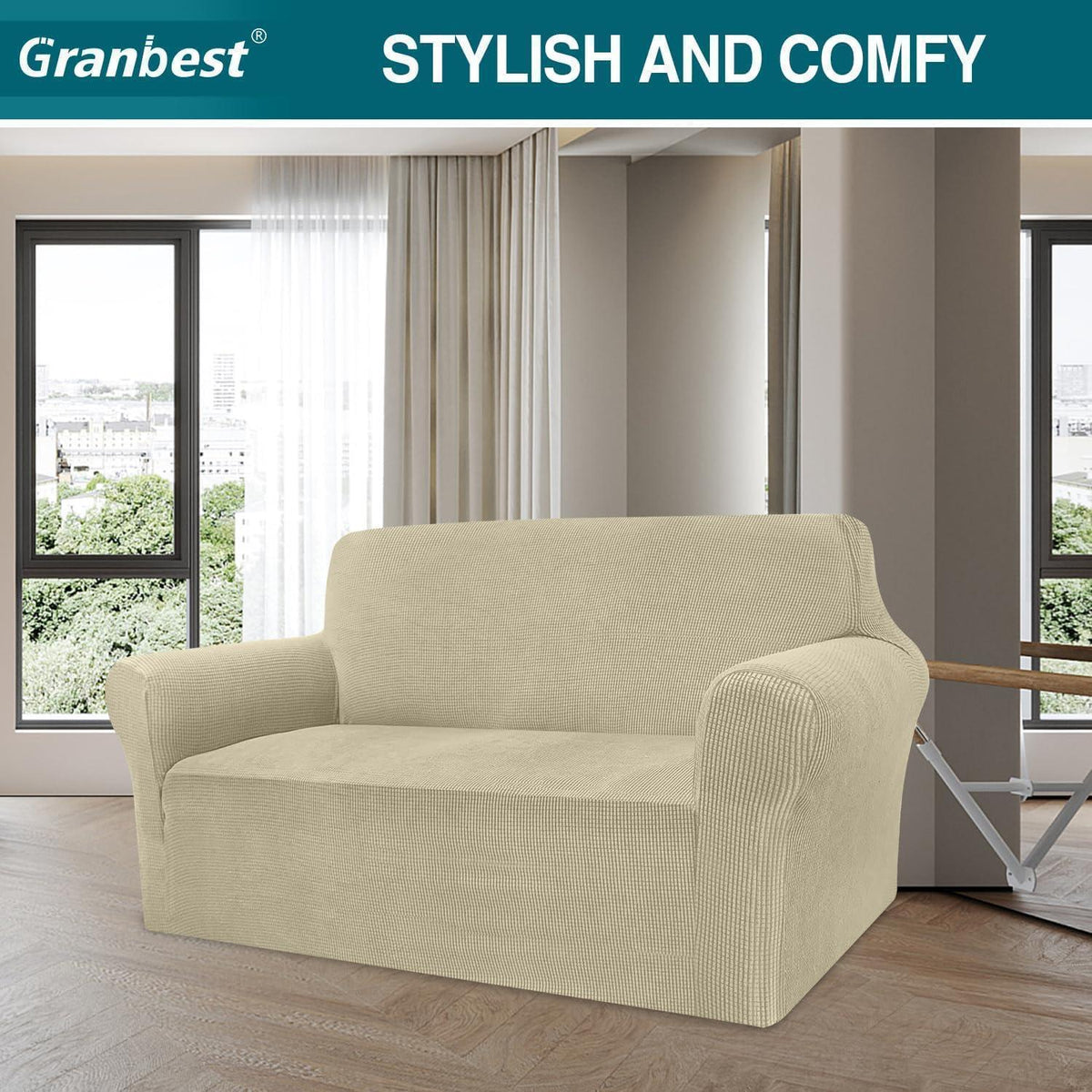 Elastischer Sofabezug 2-Sitzer Khaki – Modern & Schutz für Ihr Sofa